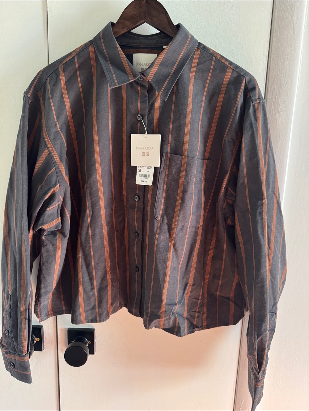 NWT Uniqlo x JW Anderson Striped Button-Up Shirt in Charcoal and Rust